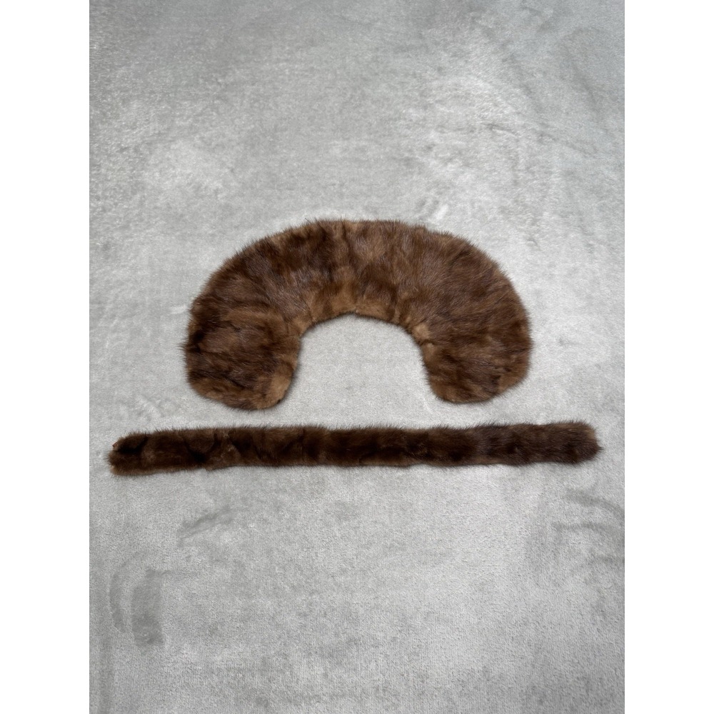 Vintage 2pc Real Mink Fur Collar Stole Set Brown Necklace 40s 50s Old Money